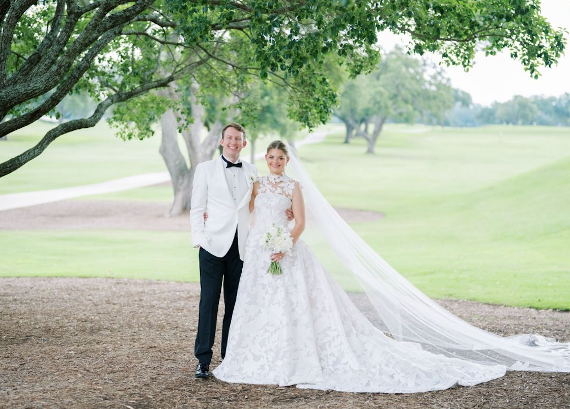 Bride and Groom on a Baton Rouge Louisiana Country Club Golf Course