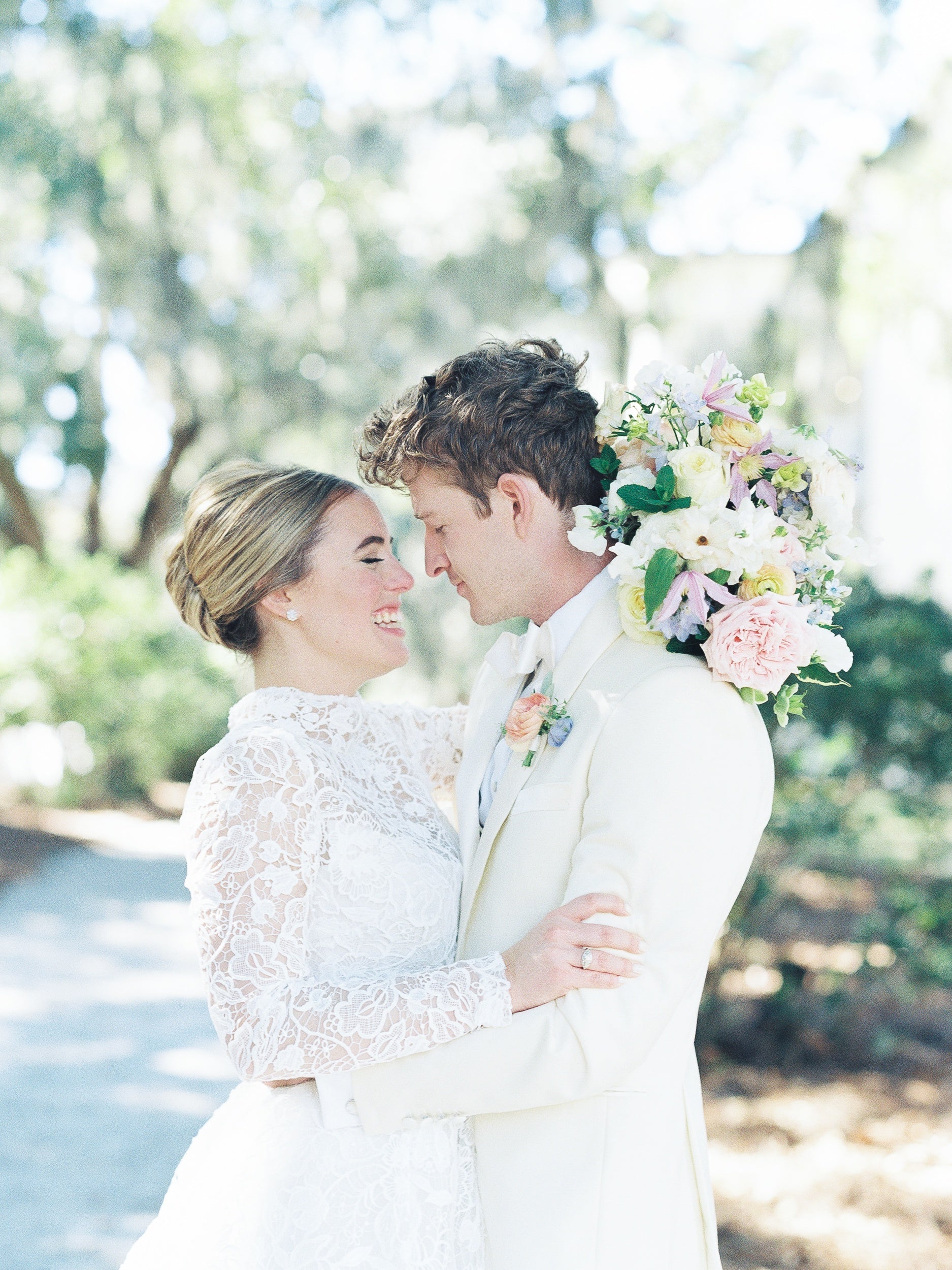 Bride and groom smiling