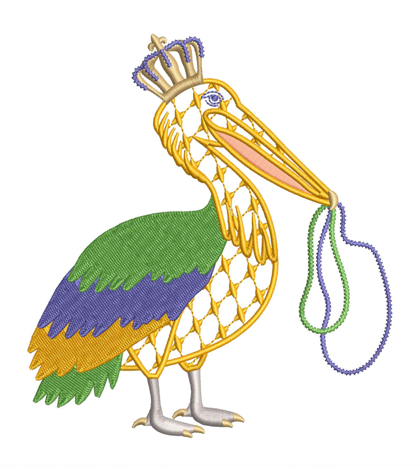 Chic Mardi Gras Pelican for Embroidery
