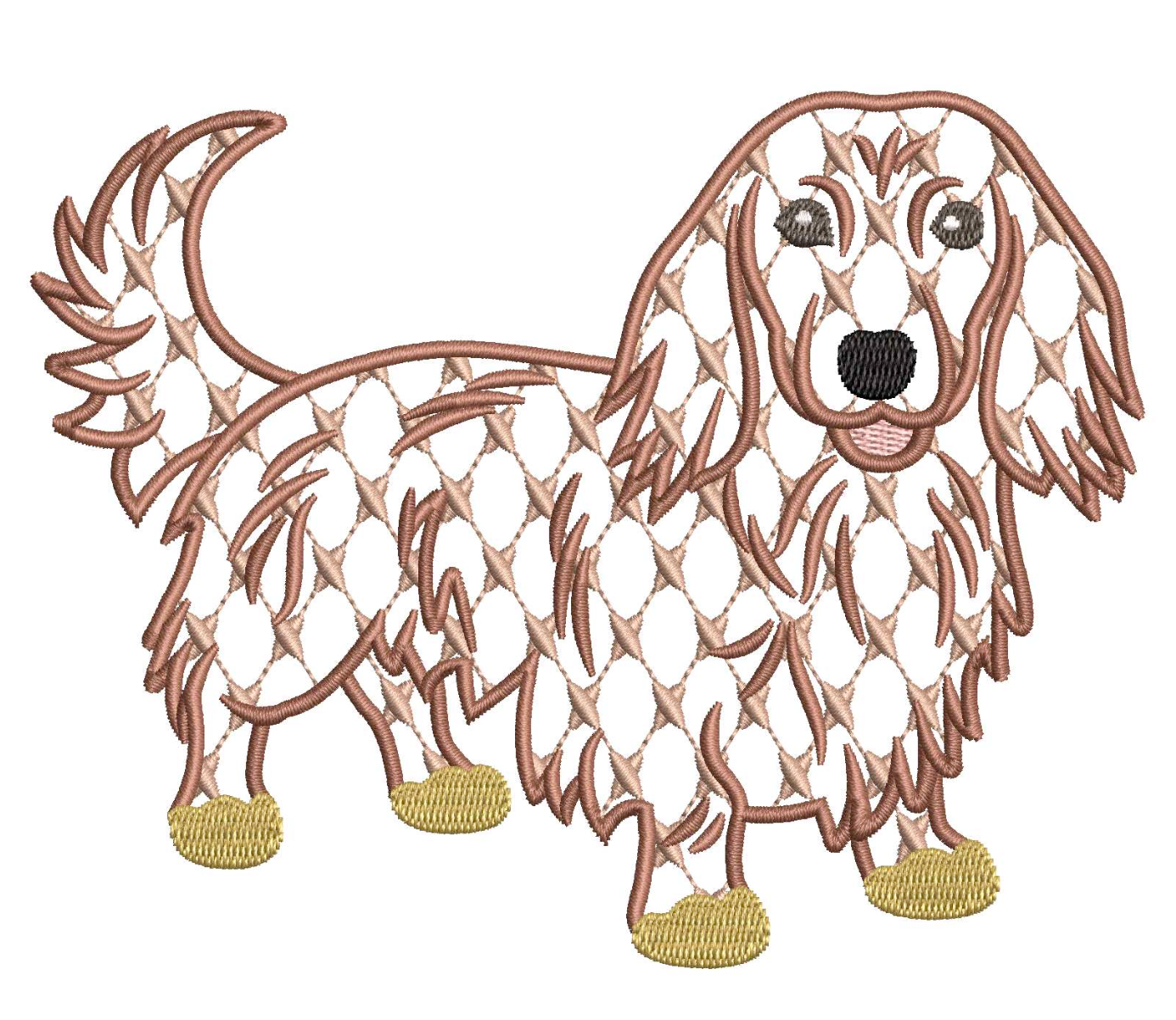 Chic Long Haired Dachshund for Embroidery